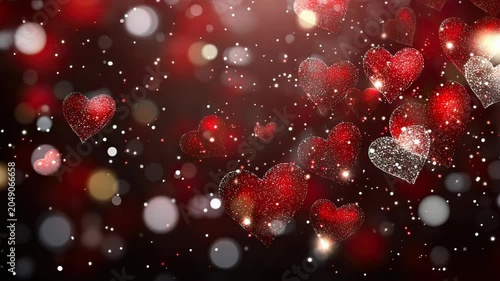 Hearts in red and silver fill the frame, creating a lively backdrop perfect for romantic events and celebrations