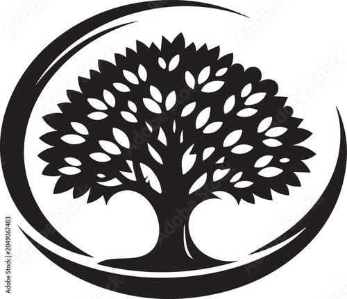 Schilderij op canvas Black silhouette vector logo of a large leafy tree, ideal for nature, eco and branding projects