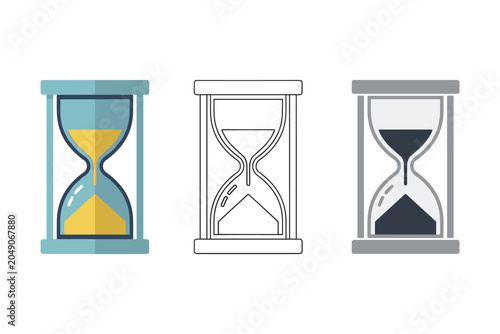Three hourglass icons showing different styles and time progression