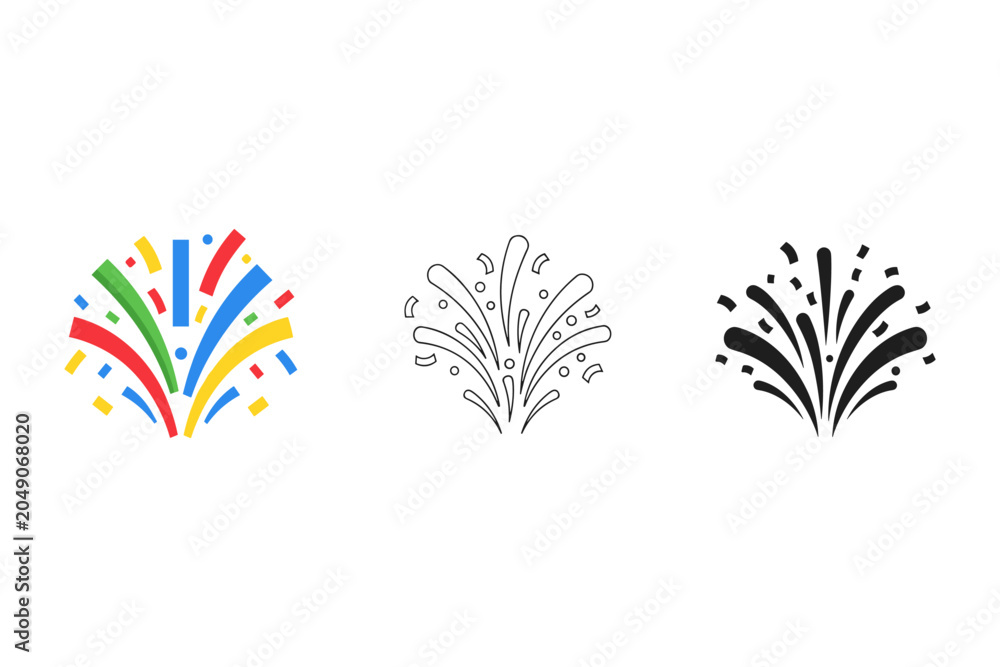 Fototapeta premium Collection of festive confetti and firework icons in different styles