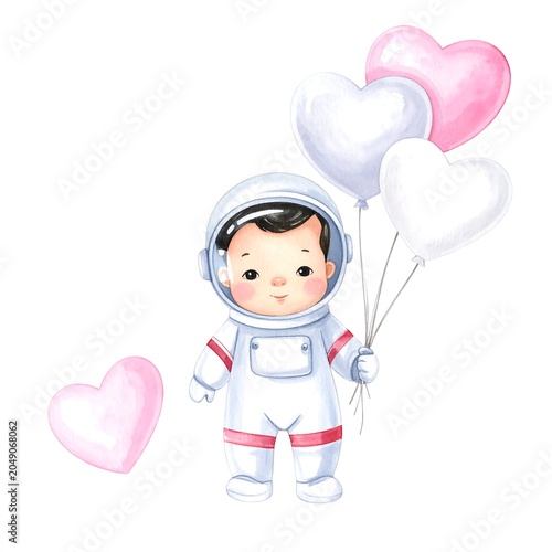 Cute robot vacuum cleaner with heart shaped head cleaning floor.