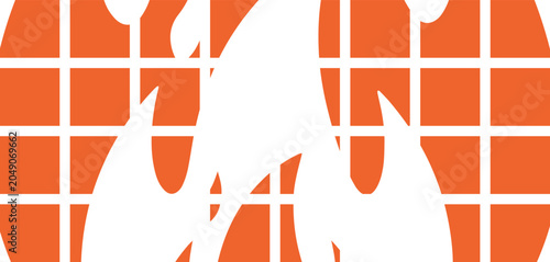 Foto White Fire Flame Icon on Orange Grid Background.