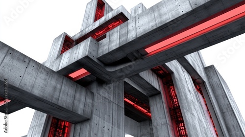 Modern futuristic concrete structure with red illuminated accents