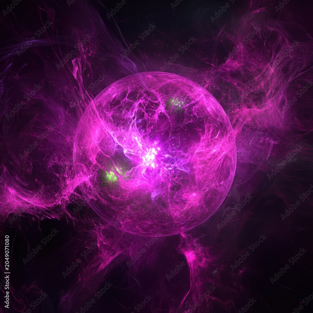 Naklejka premium Vibrant glowing purple energy sphere with swirling plasma