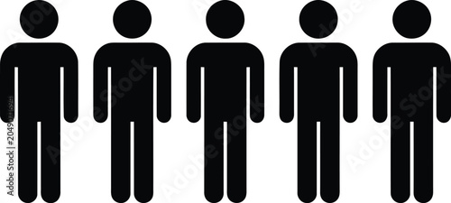 Five black people icons standing in a row