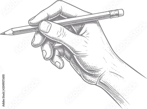Obraz na plátně Hand holding a pencil, vintage style, ready to draw or write