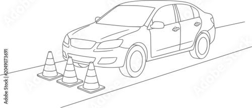 Photos Car and traffic cones driving test or obstacle course