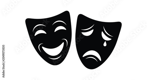 Foto Two theatrical masks comedy and tragedy black silhouette