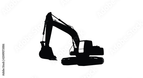 Excavator Machinery Silhouette Against A White Background