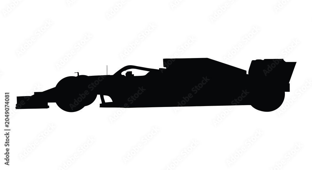Obraz premium Formula one race car side view black silhouette
