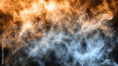 Colorful swirling smoke with orange and blue hues creating a dynamic pattern