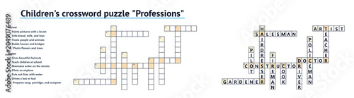 Εκτύπωση καμβά Children's crossword puzzle on the topic of professions on a transparent backgro