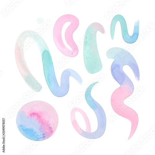 Colorful abstract swirls and loops on white background.