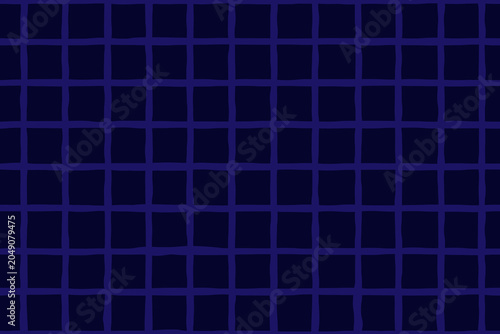 Dark blue irregular hand drawn trendy check seamless pattern. Vector background illustration.