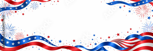 Patriotic Border with Fireworks and Ribbons
