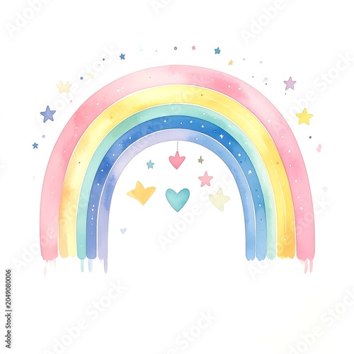 Colorful rainbow heart shaped graphic with stars and hearts.