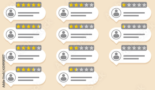 Foto Customer rating review cards illustration with different star scores, user profi