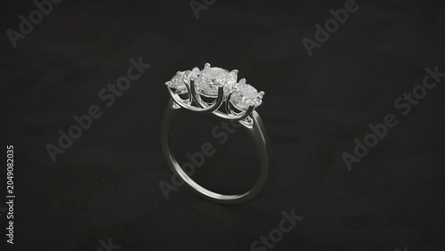 Fotografía Three Stone Diamond Engagement Ring on Black Background