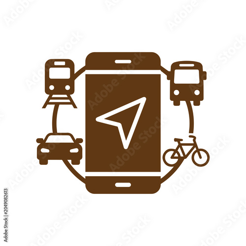 Smartphone navigation app with transportation vehicle selection icons, interface