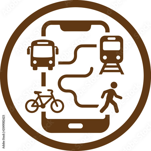 Smartphone map application showing public transportation and travel options icon