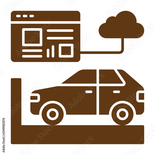 Schilderij op canvas Cloud connected vehicle data synchronization and automotive telematics icon