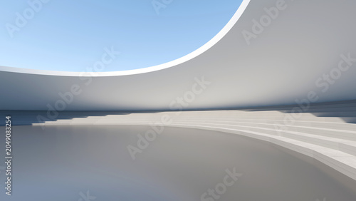 Fotografía Abstract white 3D outdoor amphitheater circular structure with blue sky