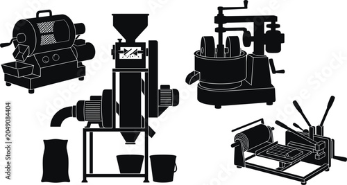 Fotografija Industrial Chocolate Production Machinery Icon Set with Roaster Winnower Melange