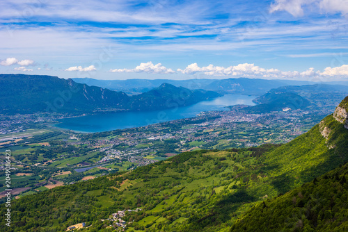 Panoramic view of the Bourget Lake from the Croix du Nivolet