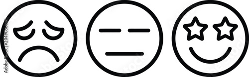 Fotografia Emotion icons, face emojis, neutral, sad, happy, black line art
