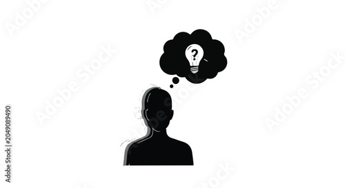 Human silhouette with a thought bubble containing a question mark and lightbulb.