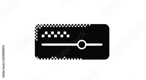 Slider icon with a circular handle and patterned edges on a black background.