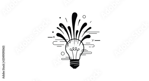 Lightbulb icon with radiating lines and splashes represents creative ideas.