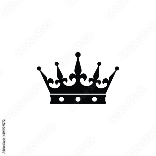 Detailed black silhouette of a royal crown with fleur-de-lis accents and circular ornaments, isolated on a plain white background