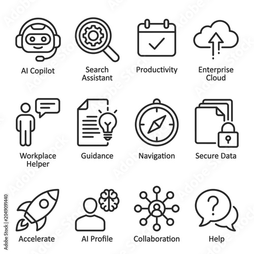 Ai Copilot Icon Set Flat Two Color Vector Graphics