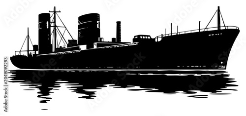 Foto Steamship silhouette on water in vintage industrial style