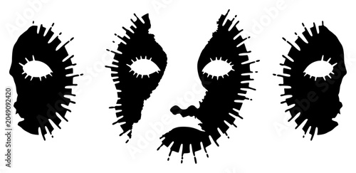 Canvastavla Spiked tribal masks and creepy horror faces with glitchy gothic style