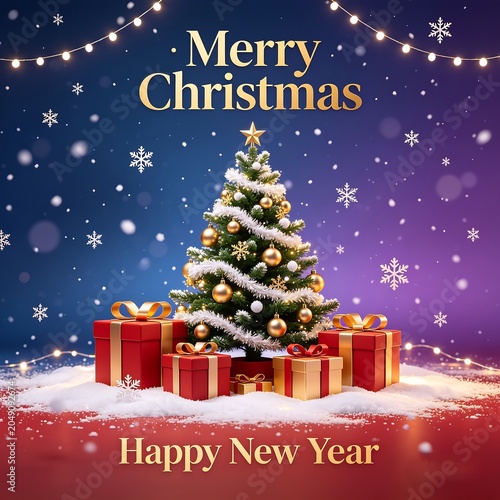 elegant 3D Merry Christmas and Happy New Year holiday 