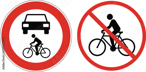 Photos Professional flat vector regulatory icons showing bicycle prohibition and shared