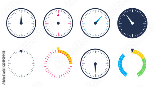 Fotografie Set of circular gauge and clock dial vector icons
