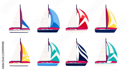 Obraz na płótnie Set of colorful sailboat vector illustrations on white