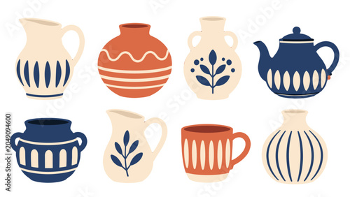 Tableau sur toile Set of decorative ceramic jugs, vases, and teapot icons