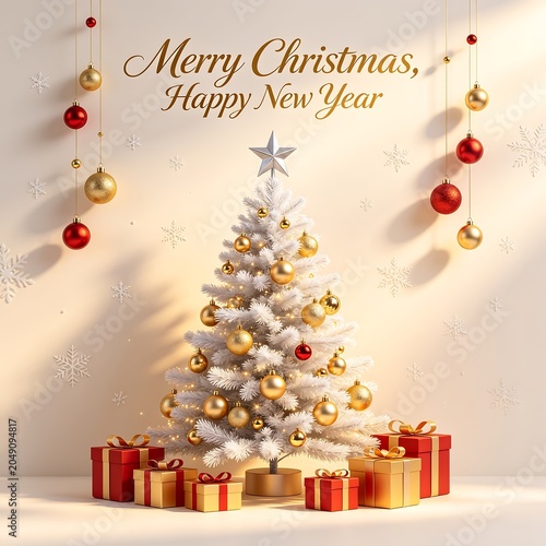3D Merry Christmas and Happy New Year holiday background