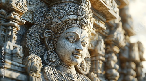 Temple architecture closeup featuring carved deities and sacred motifs picture