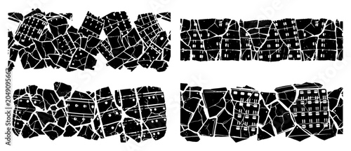 Foto Broken ceramic fragments and shattered architectural shards in a distressed mosa