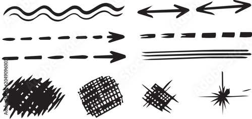 Hand Drawn Arrow and Line Elements Vector Set, Scribble Underlines, Doodles, Dividers and Decorative Design Collection