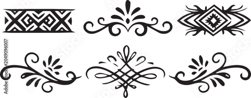 Decorative Floral Ornamental Borders and Tribal Design Elements Vector Set