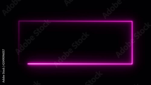Glowing Pink Neon Rectangle Frame Loop on Black Background.  Futuristic LED Border Animation 4K. glowing neon light background