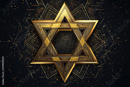 Traditional star of david pattern in gold and black image