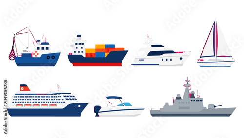 Photos Collection of boat and ship vector illustrations on white