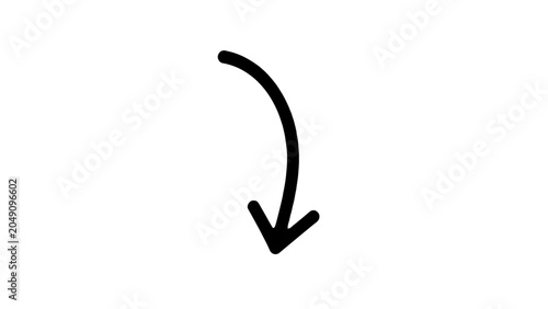 фотографія Simple curved black arrow pointing downward on white